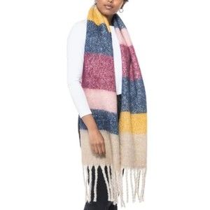 Jenni NWT Colorblocked Scarf Fringe and Tassels Navy Multi One Size New